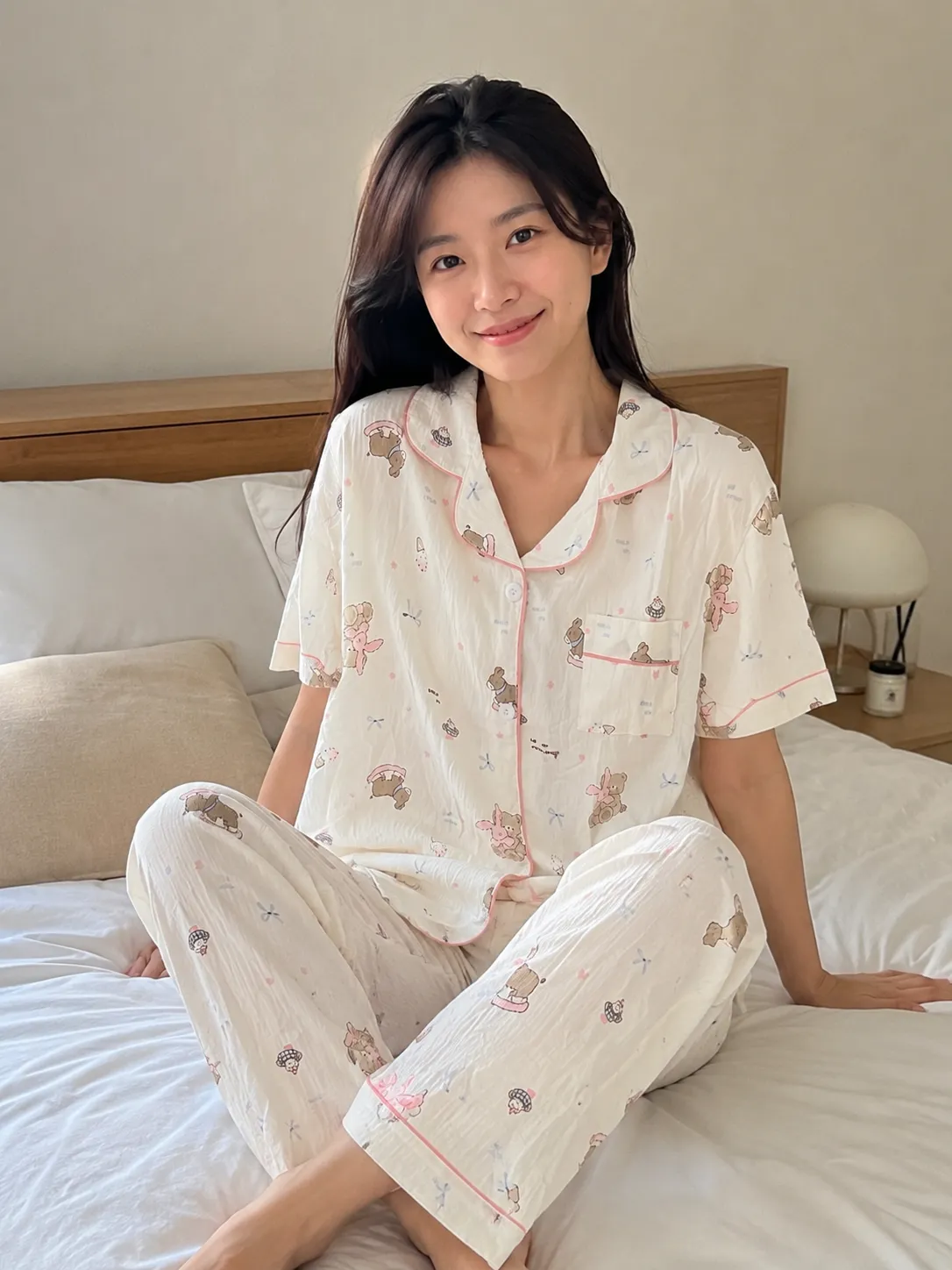🌸皺皺棉質睡衣 3件套組 4
