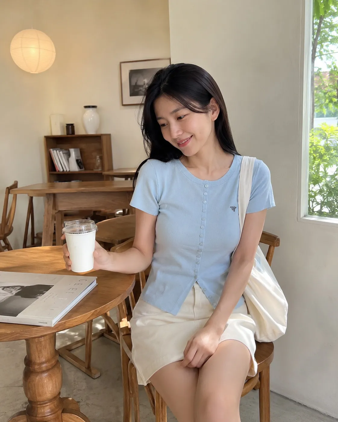 淺藍色短袖針織上衣 1
